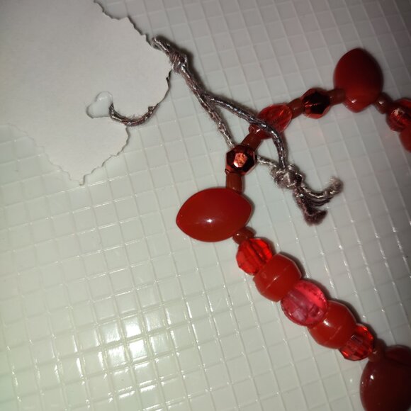 Red Stones Bracelet Medium Hand Wrist Beads Handmade Handcrafted Elastic - Picture 4 of 6